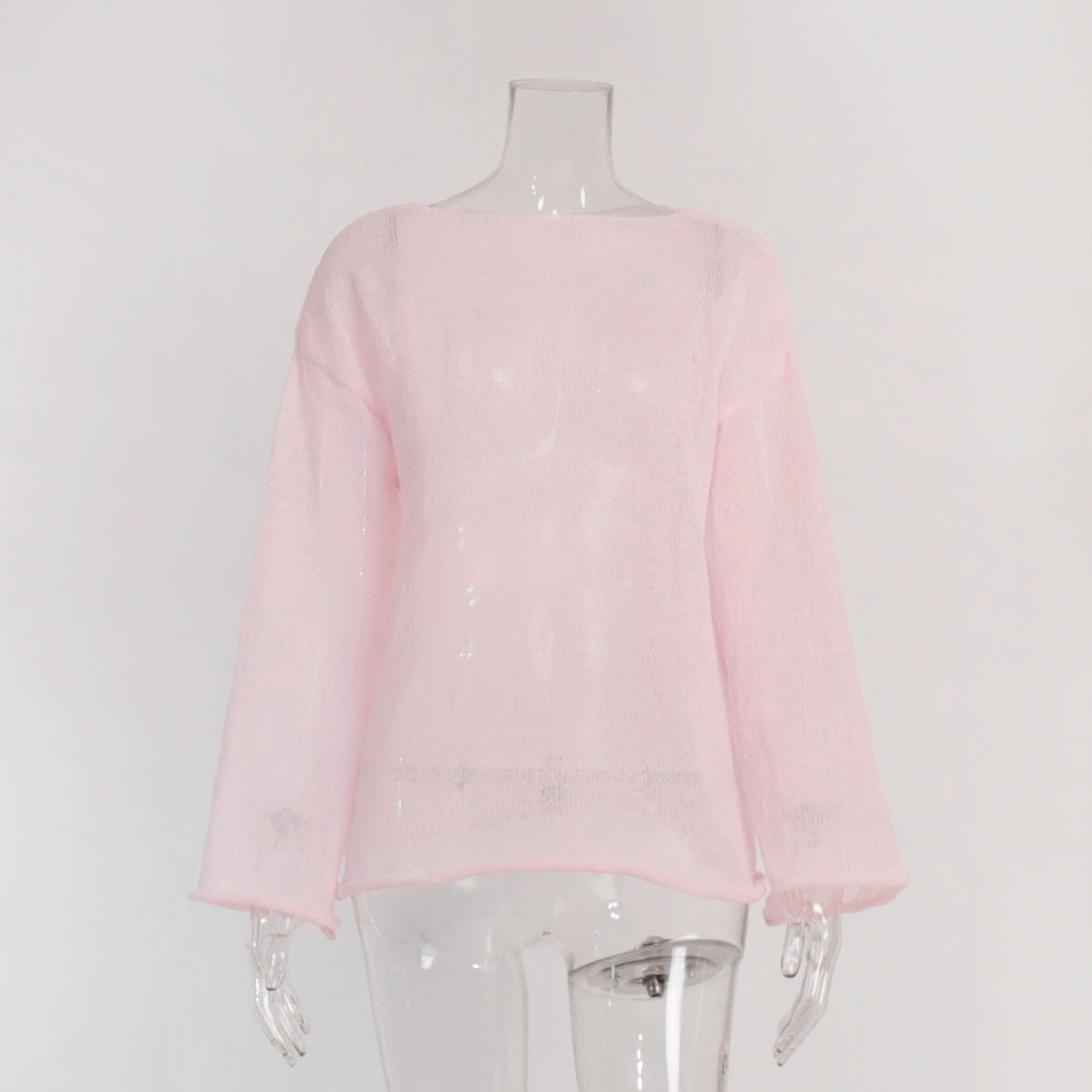 Solid Color See Through Flare Sleeves Knit Top