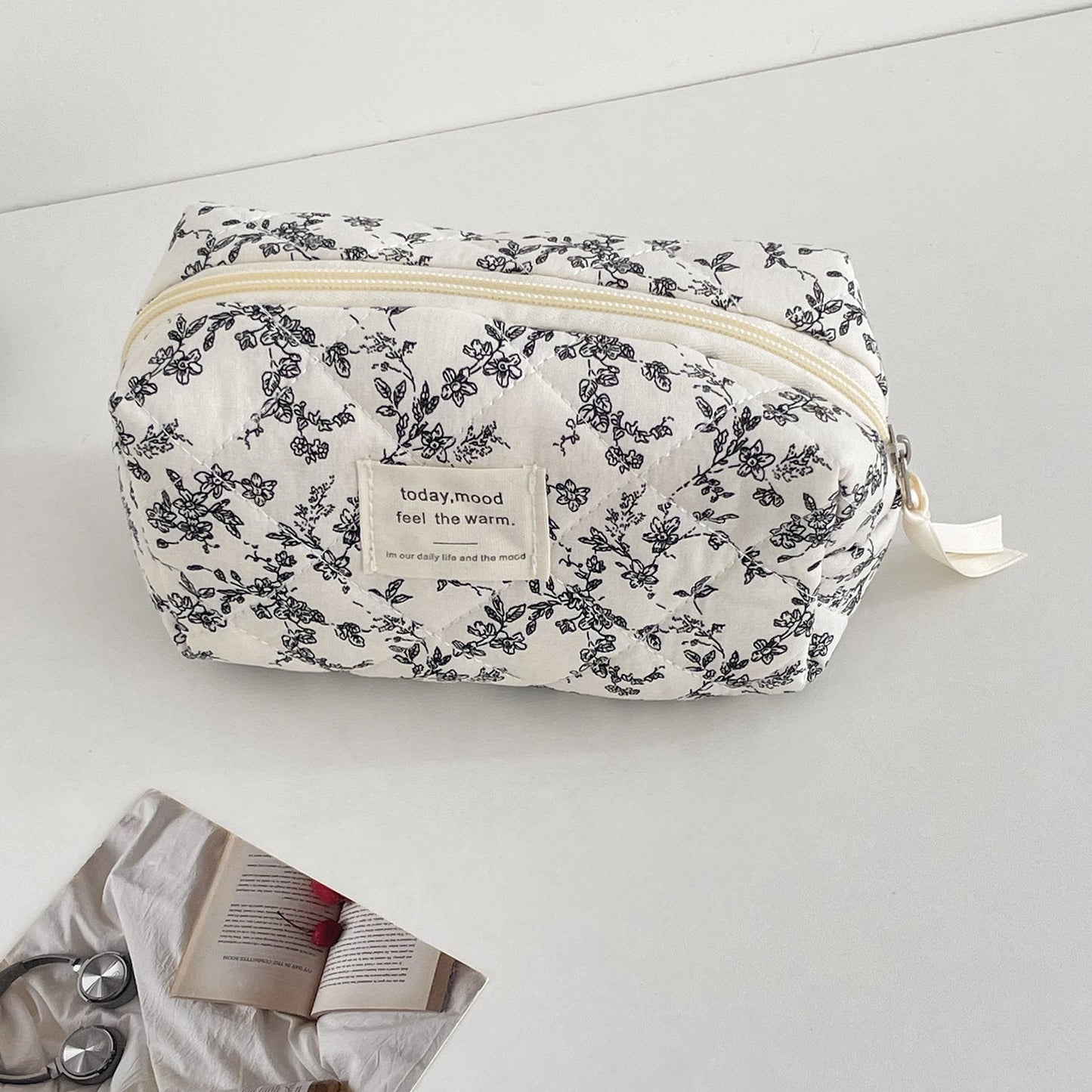 Flower Print Color Block Portable'Make Up Bag