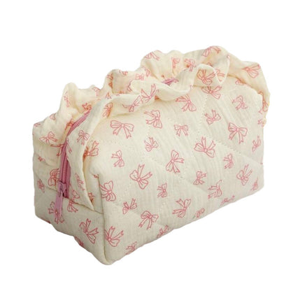 Sweet Bow Print Quilted Makeup Bag