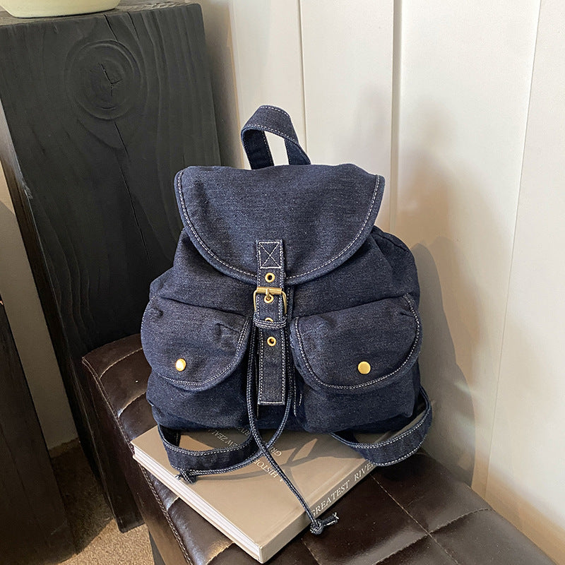 Solid Color Denim Large Capacity Backpack