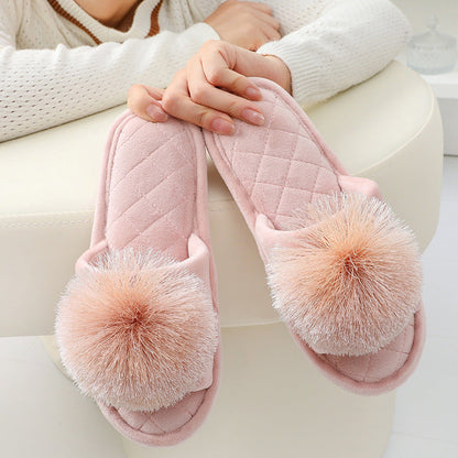 Cute Tassel Pom-Pom Plush Home Slippers