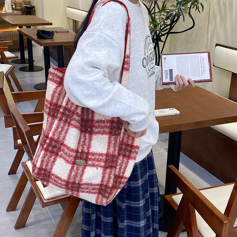 Plaid Striped Color Block Large Capacity Tote Bag