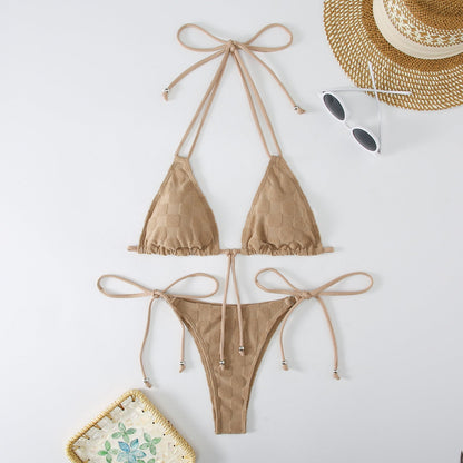 2PCS Solid Color String Tie Bikini Swimwear