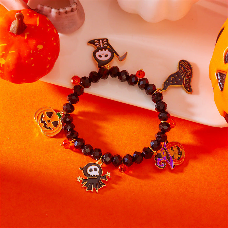 Spooky Ghost Pumpkin Spider Charm Halloween Bracelet