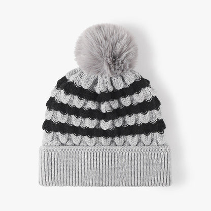 Stripe Contrast Color Simple Knit Pom Beanie