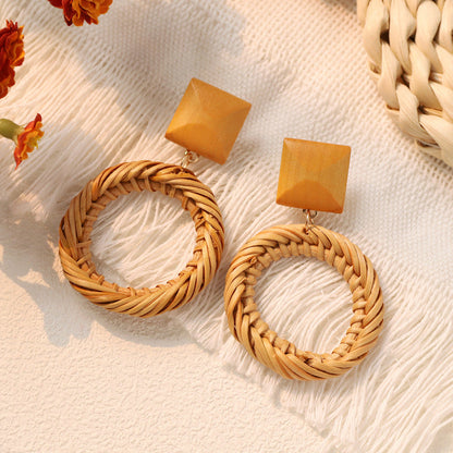 Bohemian Beach Vintage Woven Straw Earrings