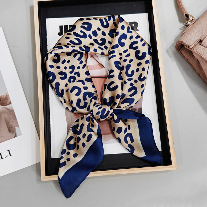 Leopard Splicing Print Square Satin Scarf