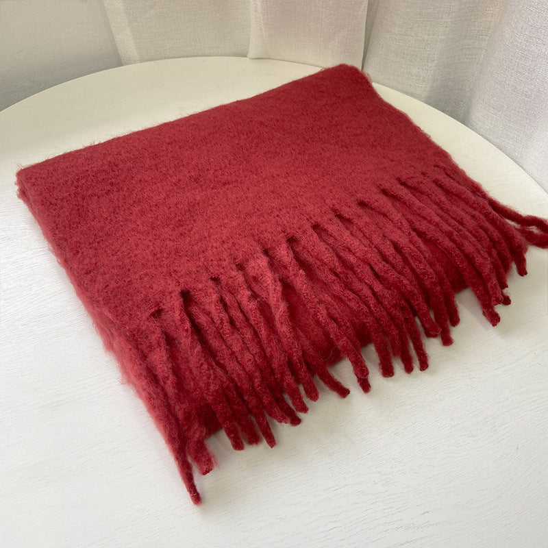 2+ Solid Color Tassel Mohair Scarves