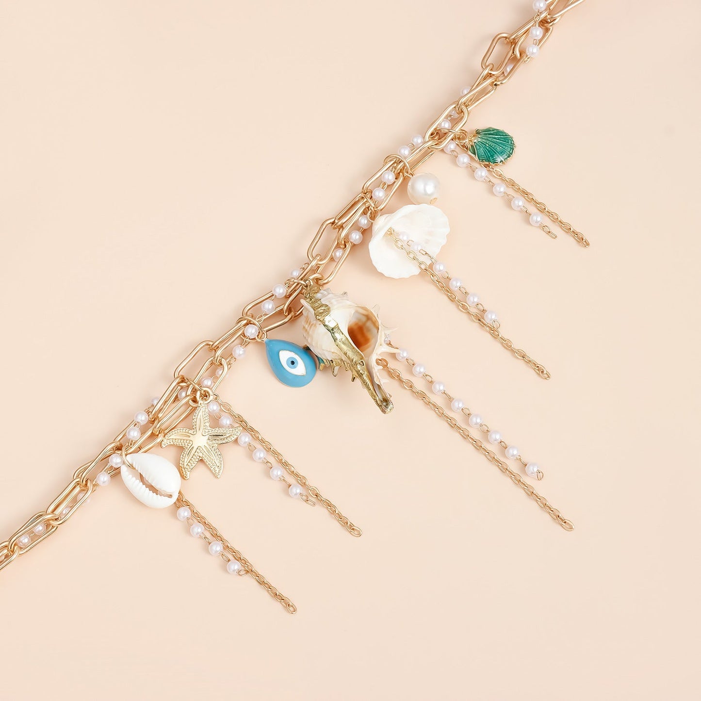 Trendy Starfish Shell Pearl Tassel Choker Necklace