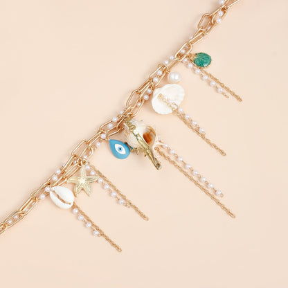 Trendy Starfish Shell Pearl Tassel Choker Necklace