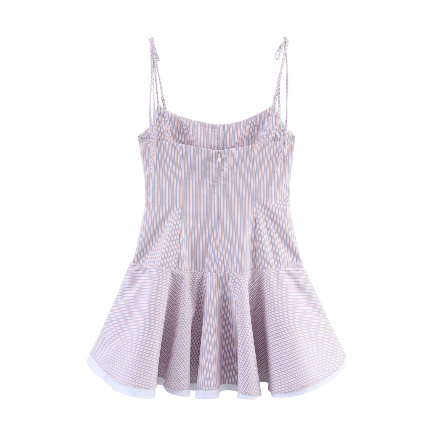 Sweet Striped Buttons String Puffy Mini Dresses