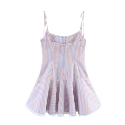 Sweet Striped Buttons String Puffy Mini Dresses