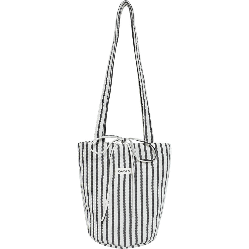 Color Block Striped Canvas Bucket Bag