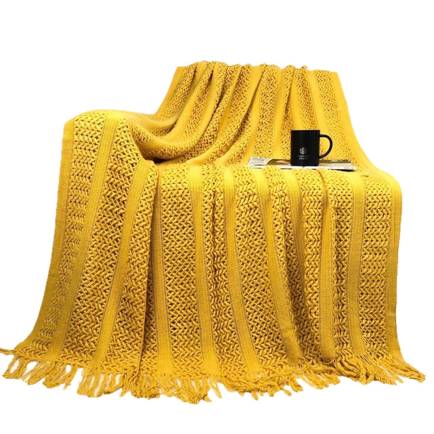 Solid Color Cozy Cable Knit Sofa Blanket