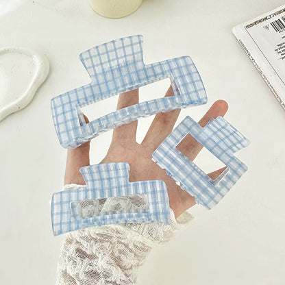 Simple Blue Plaid Acetate Claw Clip