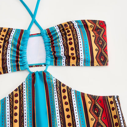 3PCS Vintage Print Sexy Halter Swimwear