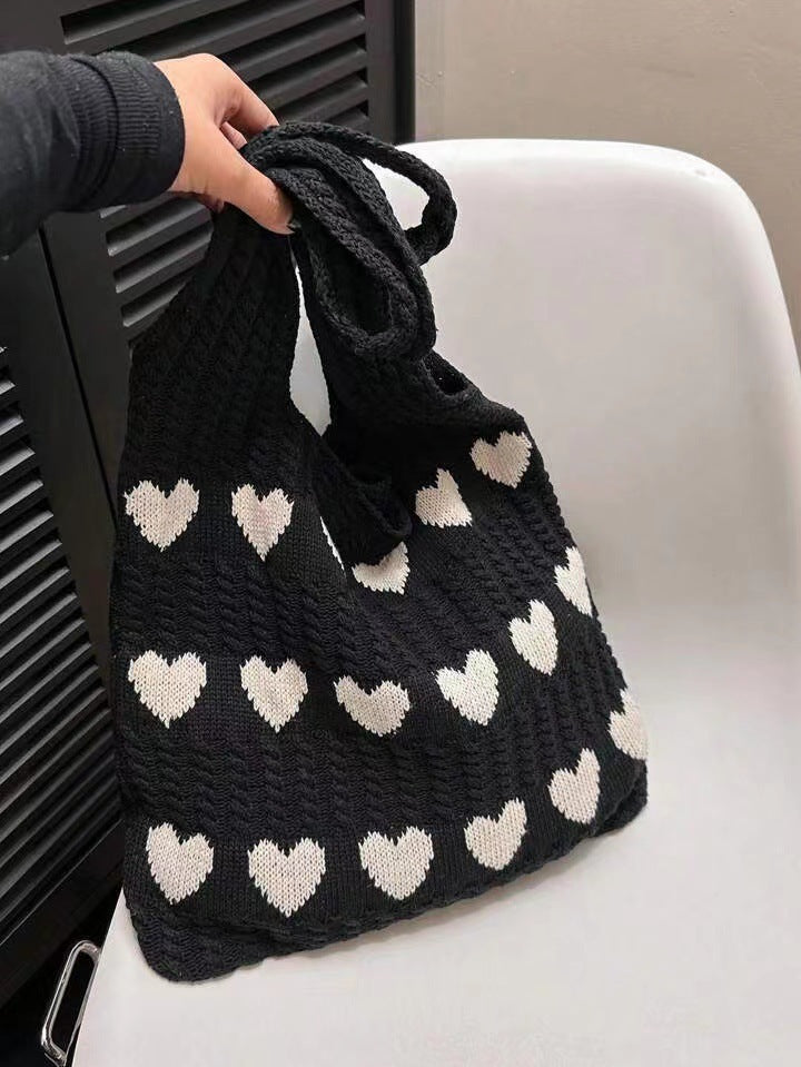 Love Print Color Block Simple Knit Shoulder Bag