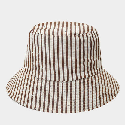 Trendy Striped Rhinestone Bucket Hat
