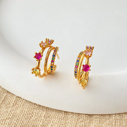 Colorful Zircon Rose Stud Earrings