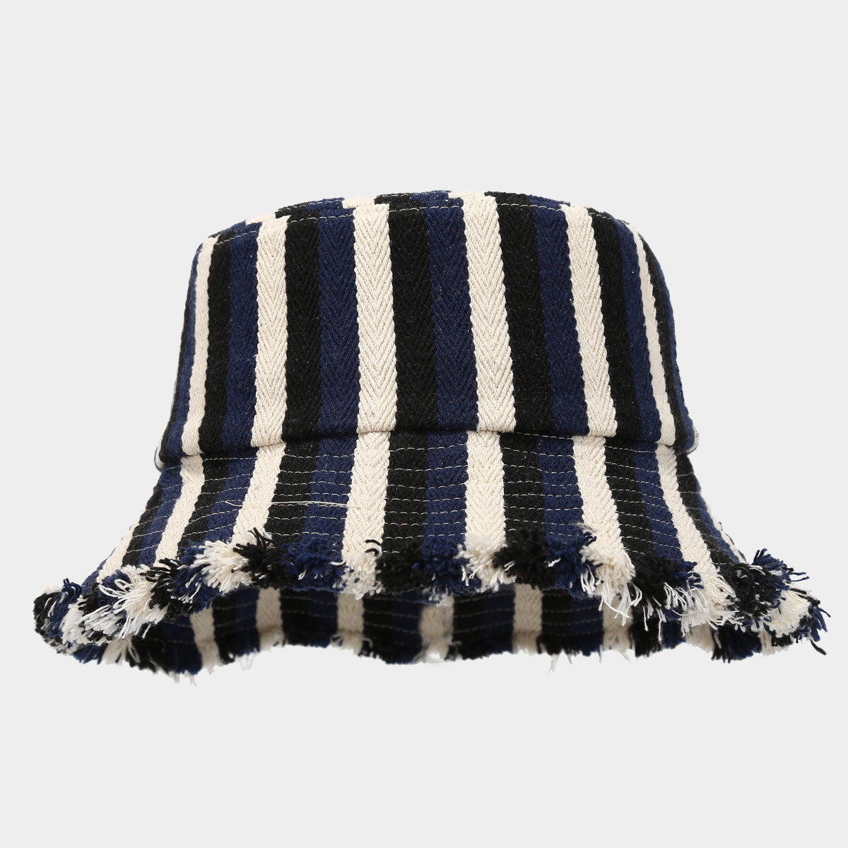 Trendy Striped Frayed Edge Fisherman Hat