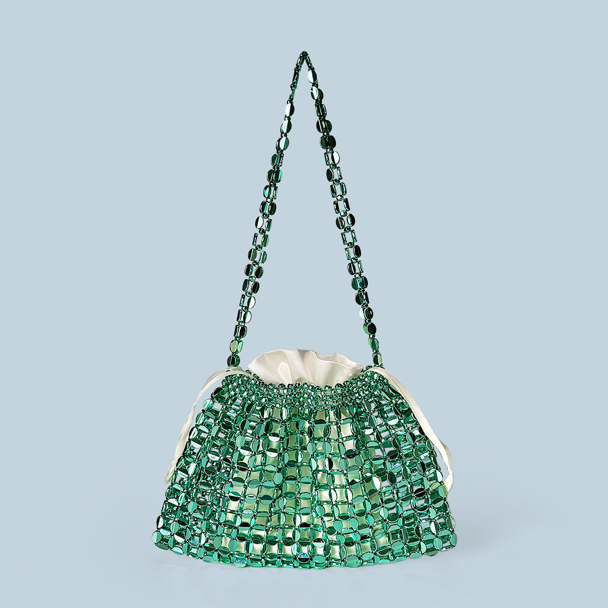 Beaded Woven Shoulder Tote Bag
