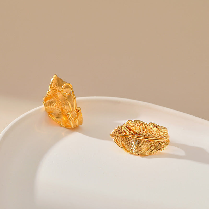 Vintage Simple Gold Leaf Stud Earrings