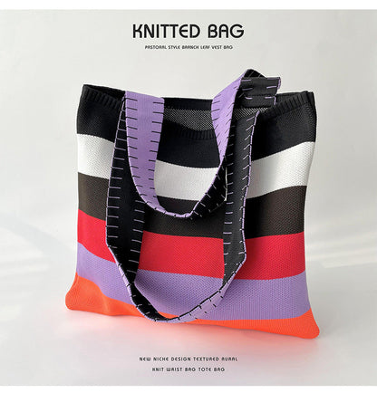 Rainbow Splice Color Block Knit Tote Bag