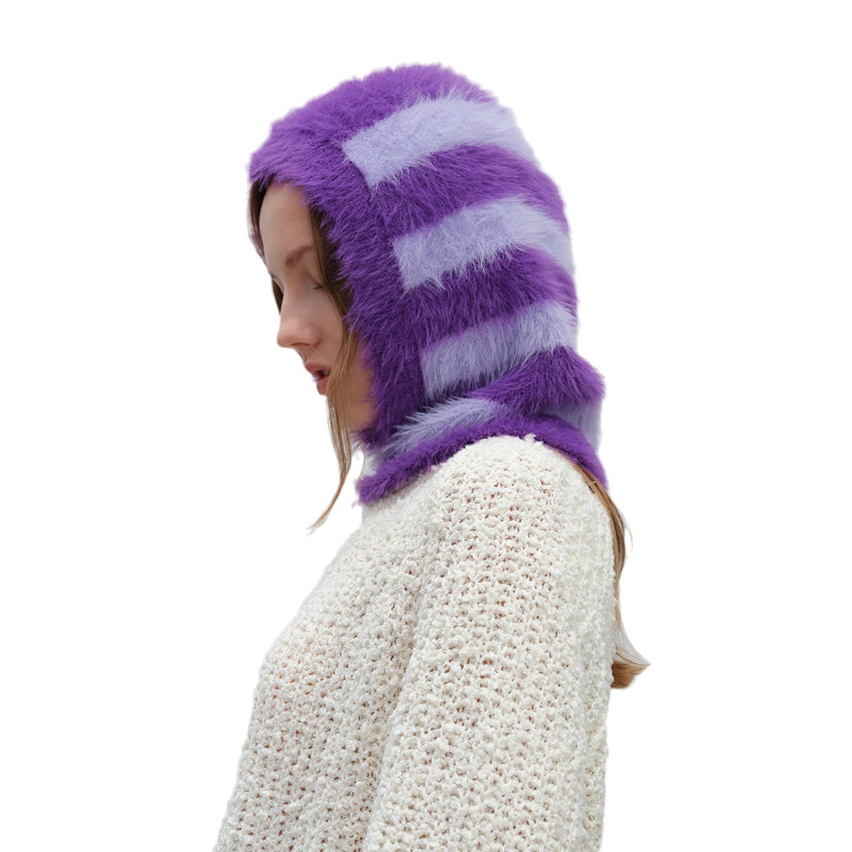 Striped Color Block Pullover Hat Scarve