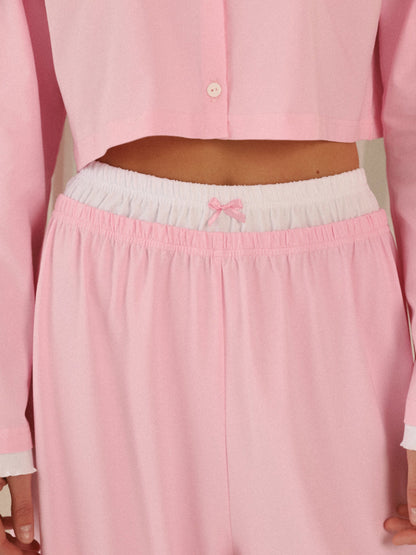 Casual Color Block Long Sleeve Sleepwear Set