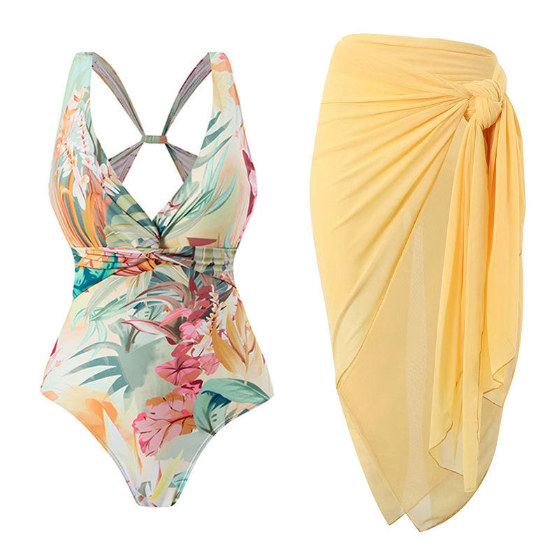 Backless Floral Print Swimwears with Covers