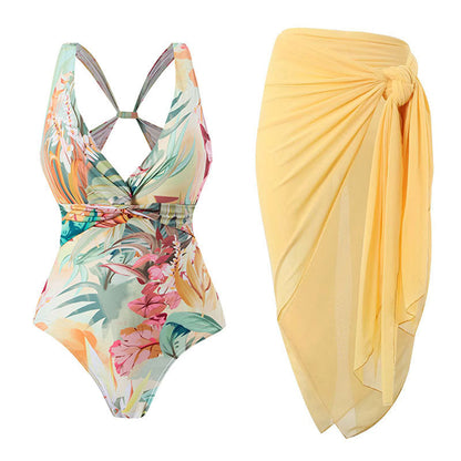 Backless Floral Print Swimwears with Covers