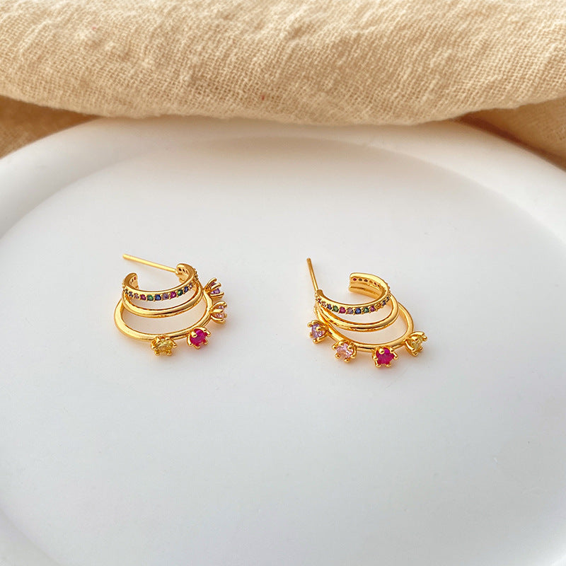 Colorful Zircon Rose Stud Earrings