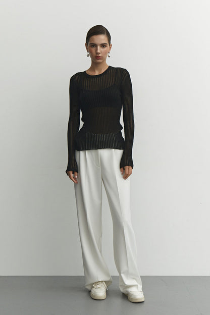 Round Neck See Through Knit Top