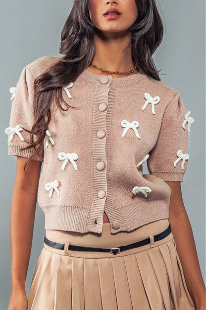 Bows Sweet Short Sleeves Knit Cardigan