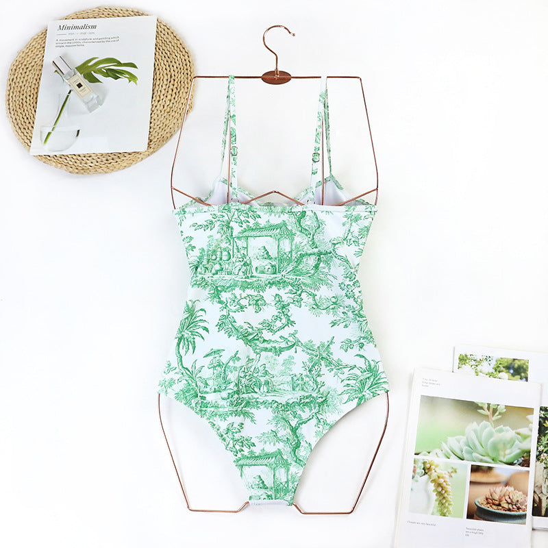 Vintage Print Slim Fit Swimwear with Cover Dress