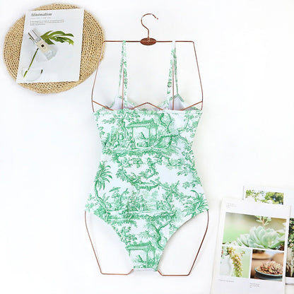 Vintage Print Slim Fit Swimwear with Cover Dress