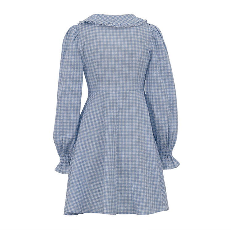 Elegant Plaid Long Sleeve A-Line Dress