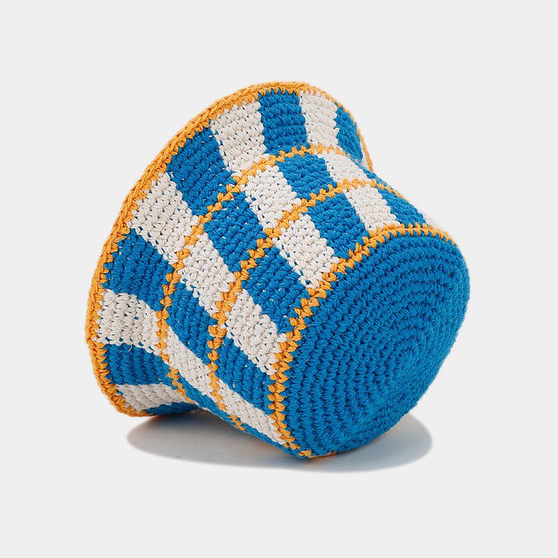 Contrast Color Plaid Casual Crochet Bucket Hat