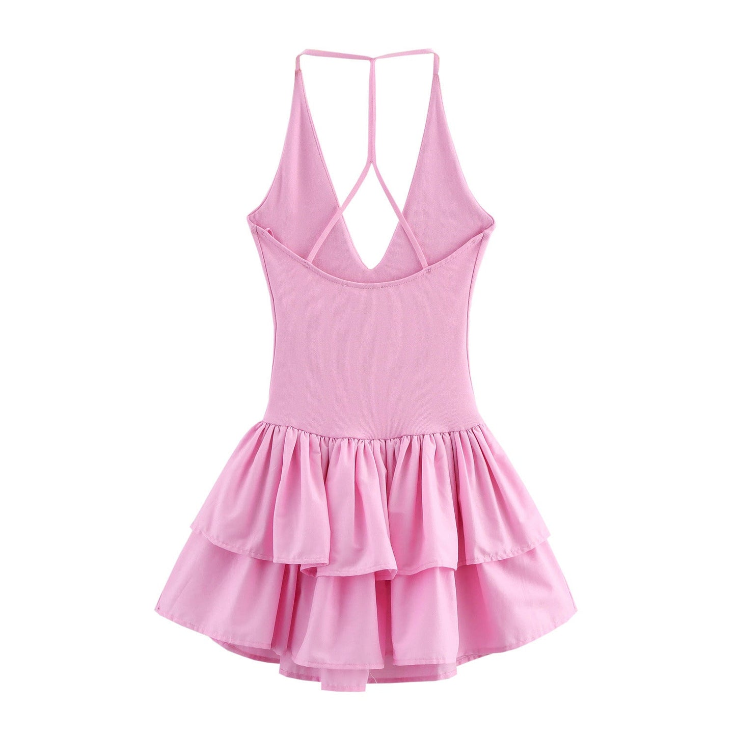 Trendy Solid Color Ruffle Hem Halter Dress