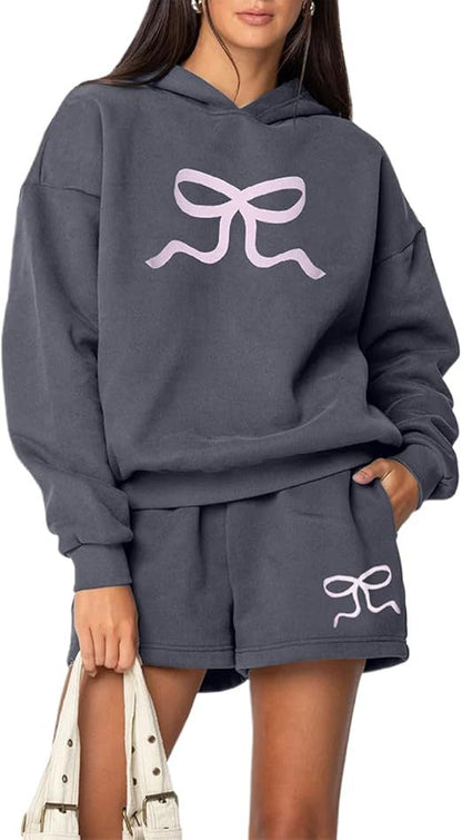 Simple Solid Color Hoodie Sweater Shorts Set