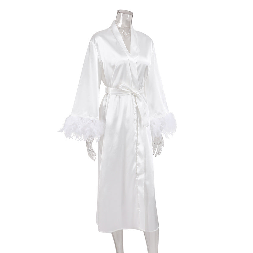 Feather Loose Waist Tie Long Dress