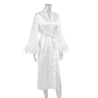 Feather Loose Waist Tie Long Dress