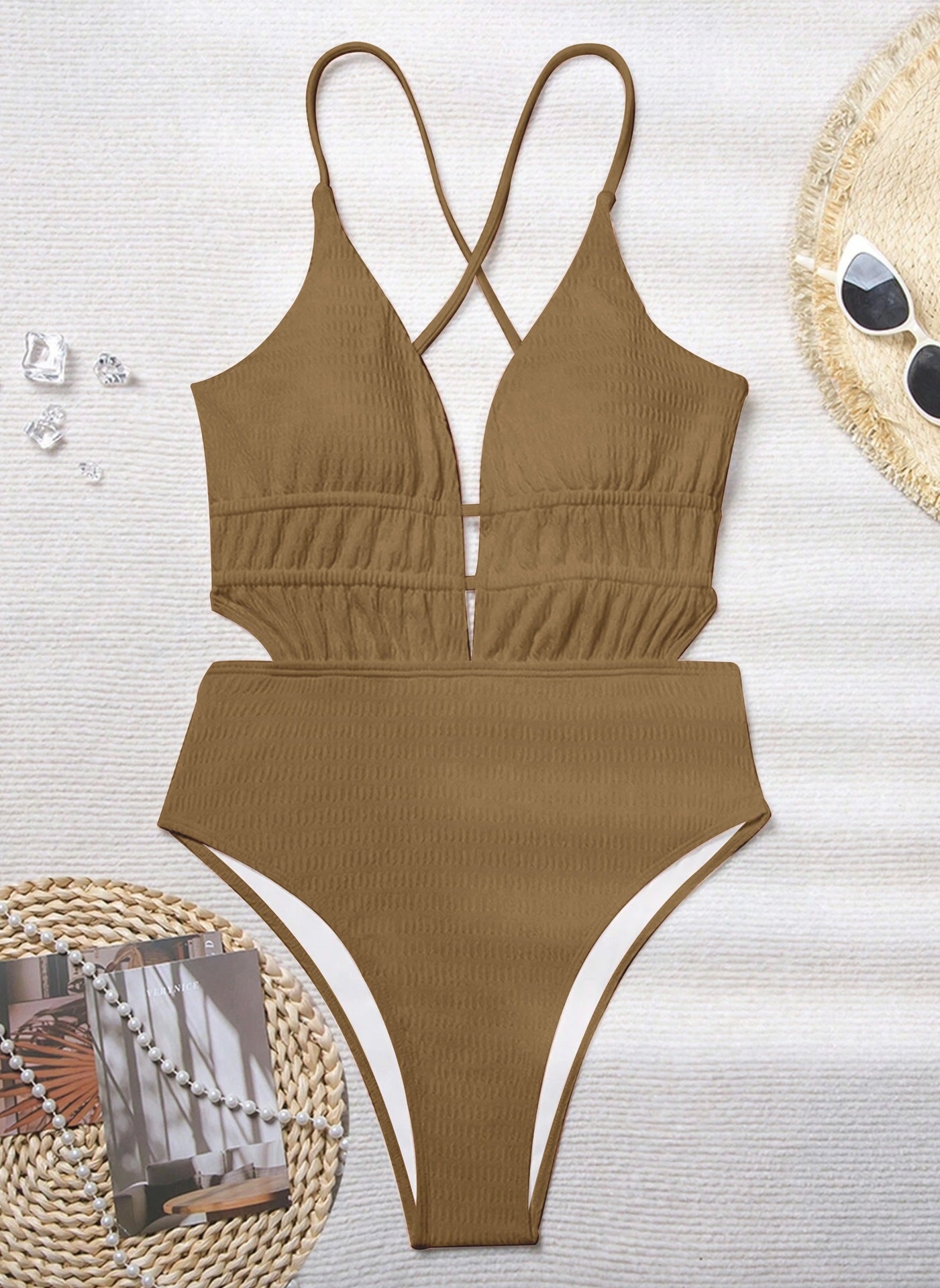 Solid Color Backless One Piece Swimwear