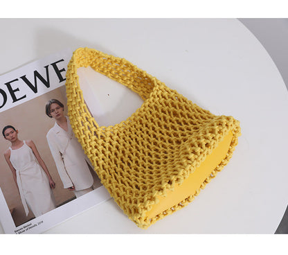 Solid Color Hollow Out Woven Handbag