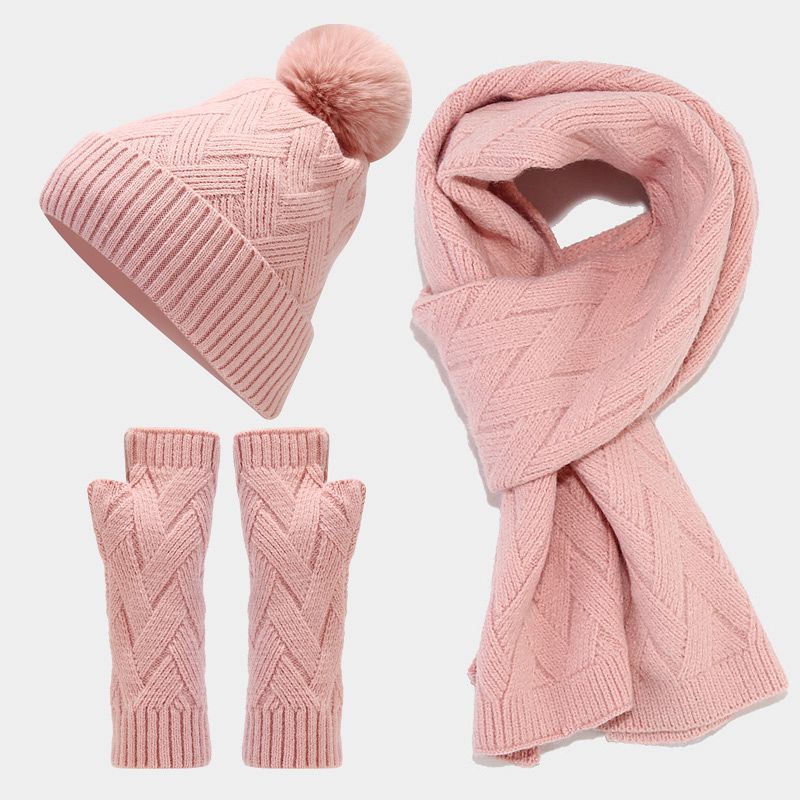 3PCS Solid Color Twist Hat & Scarf Sets