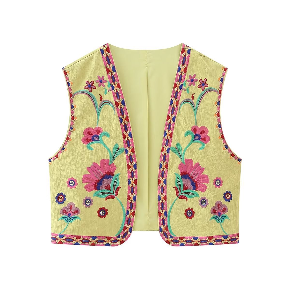 Flower Embroideries Open Front Elegant Vest