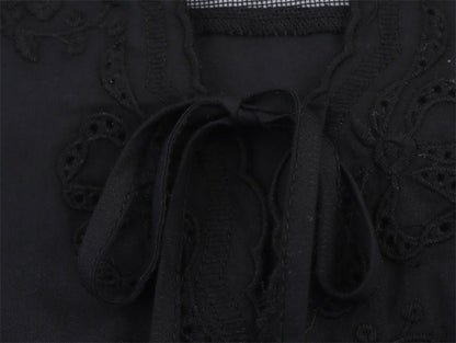 Casual Sleeveless Embroidered Tie Front Top