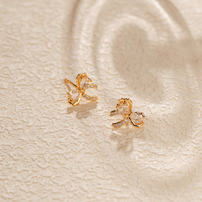 Elegant Bow Zircon Stud Earrings