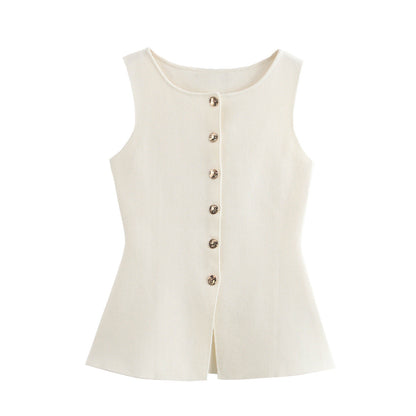 Round Neck Button Down Sleeveless Vest