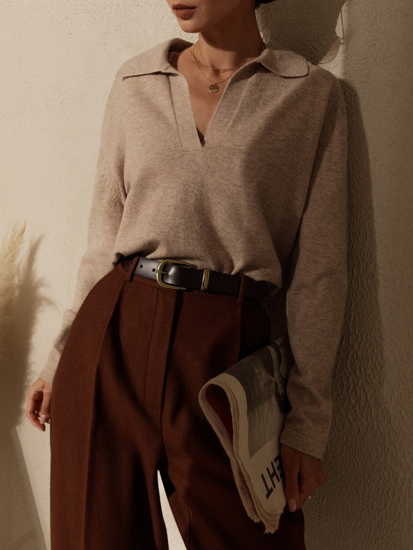 Lapel V-Neck Casual Sweater